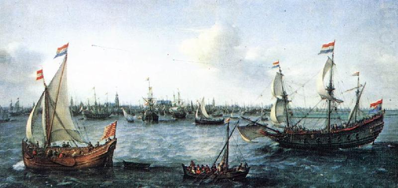 VROOM, Hendrick Cornelisz. The Harbour in Amsterdam we china oil painting image